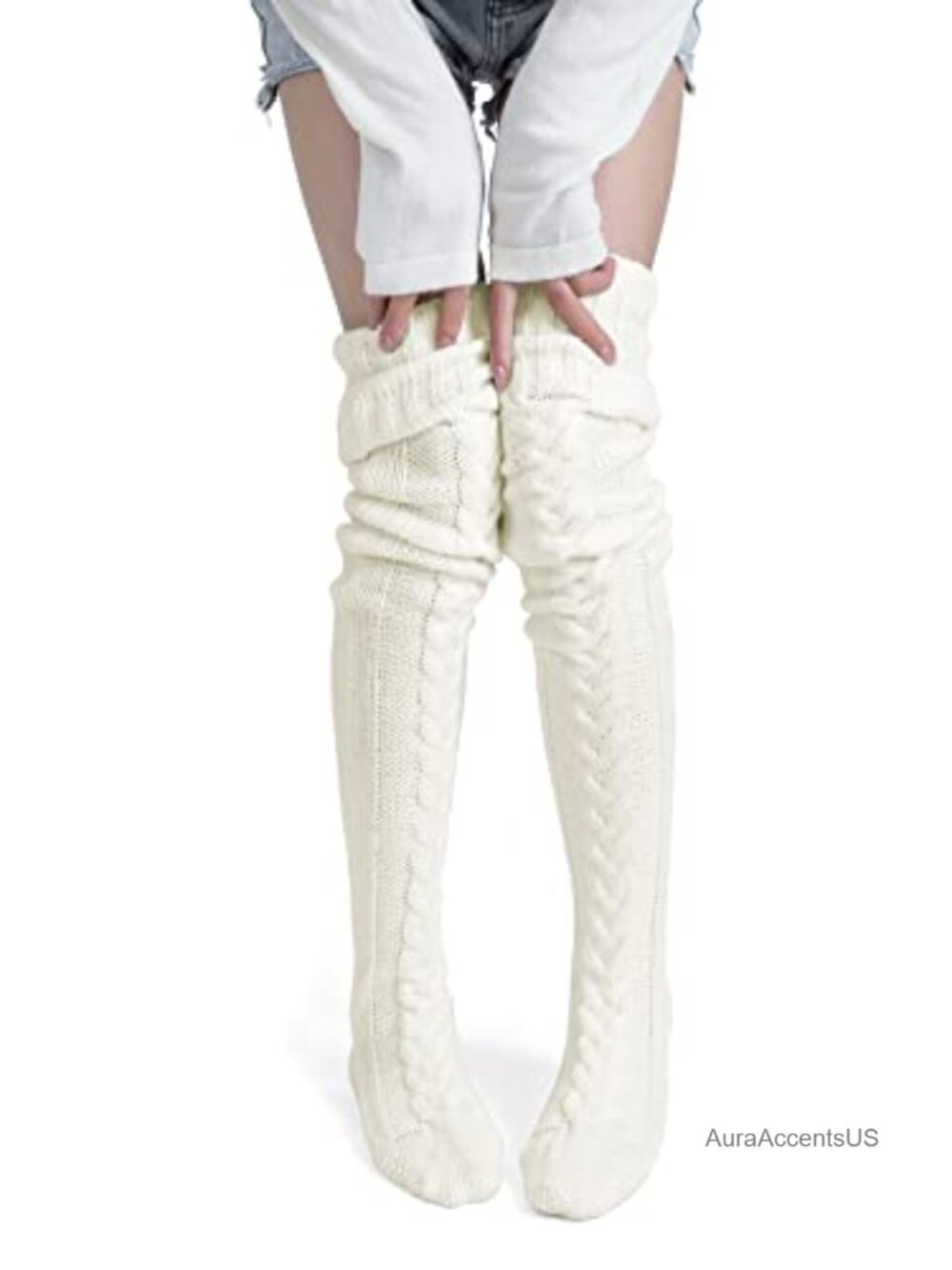 Extra Long Over the Knee Socks Thigh High Boot Leg Warmers Cable Knit